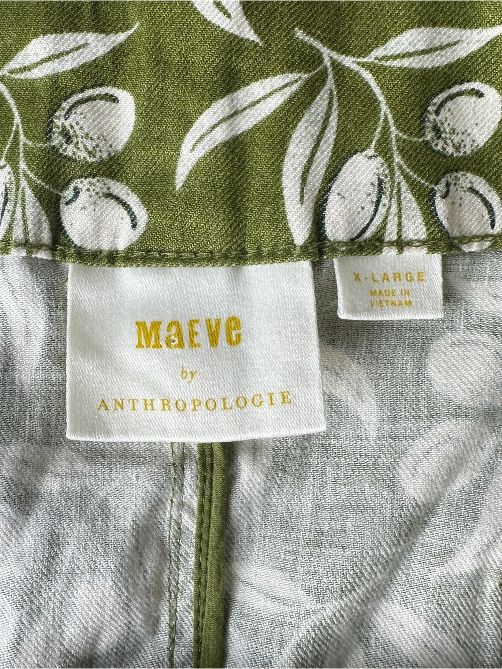 Anthropologie Olive Green Mini Skirt with White Botanical Print - Picture 4 of 11